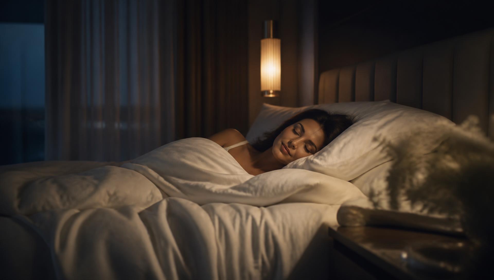 Pessoa descansando profundamente em cama com roupa de cama branca